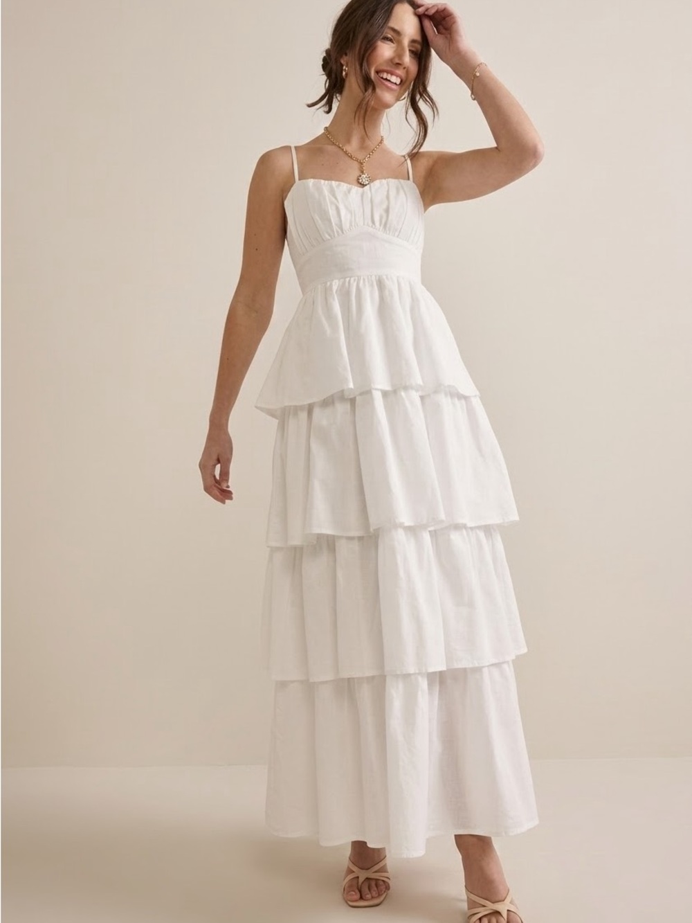NWT Francesca’s White Smocked Tiered Maxi Dress Size XL Bridal Graduation